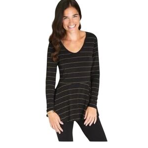 Matilda Jane Enjoy The Party Black and Gold Striped Peplum Top. Size Small